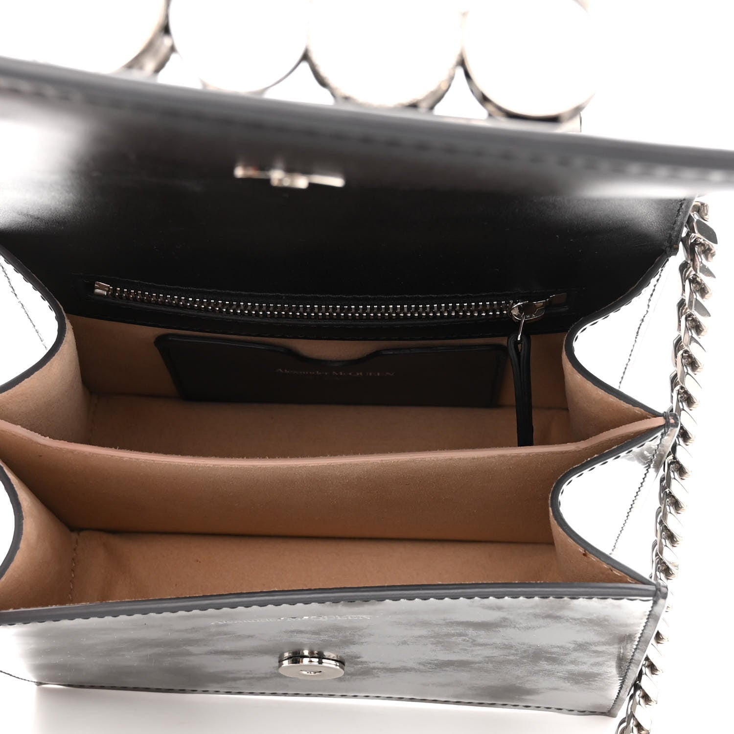 Alexander McQueen Metallic Patent Calfskin Jeweled Knuckle Satchel Silver 5 of 9