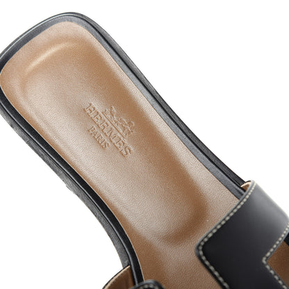 Hermes Box Calfskin Oran Sandals 37 Black 8 of 11