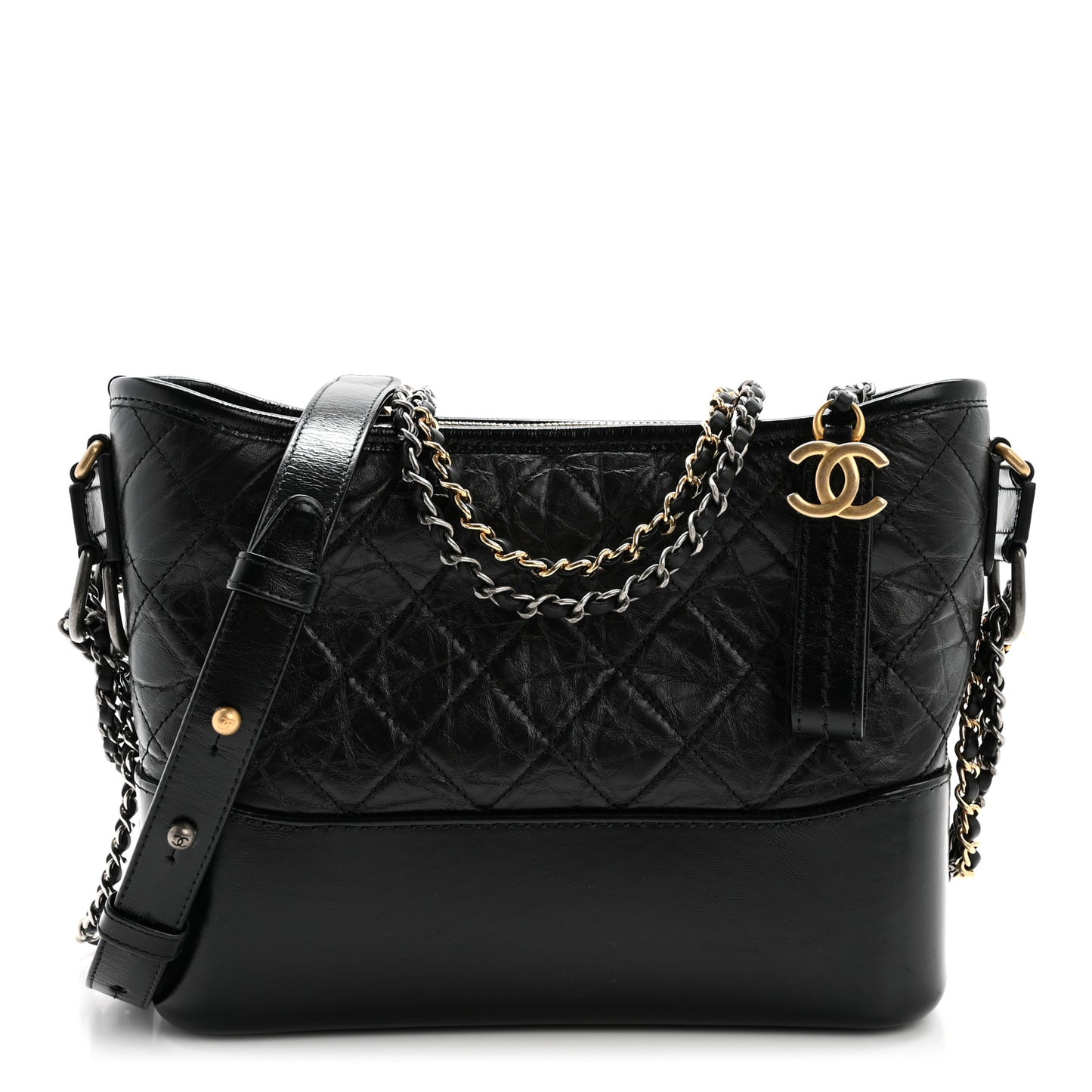 Aged Calfskin Quilted New Medium Gabrielle Hobo Black