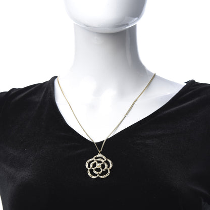 Chanel Pearl Crystal Large Camellia Pendant Necklace Light Gold 2 of 5