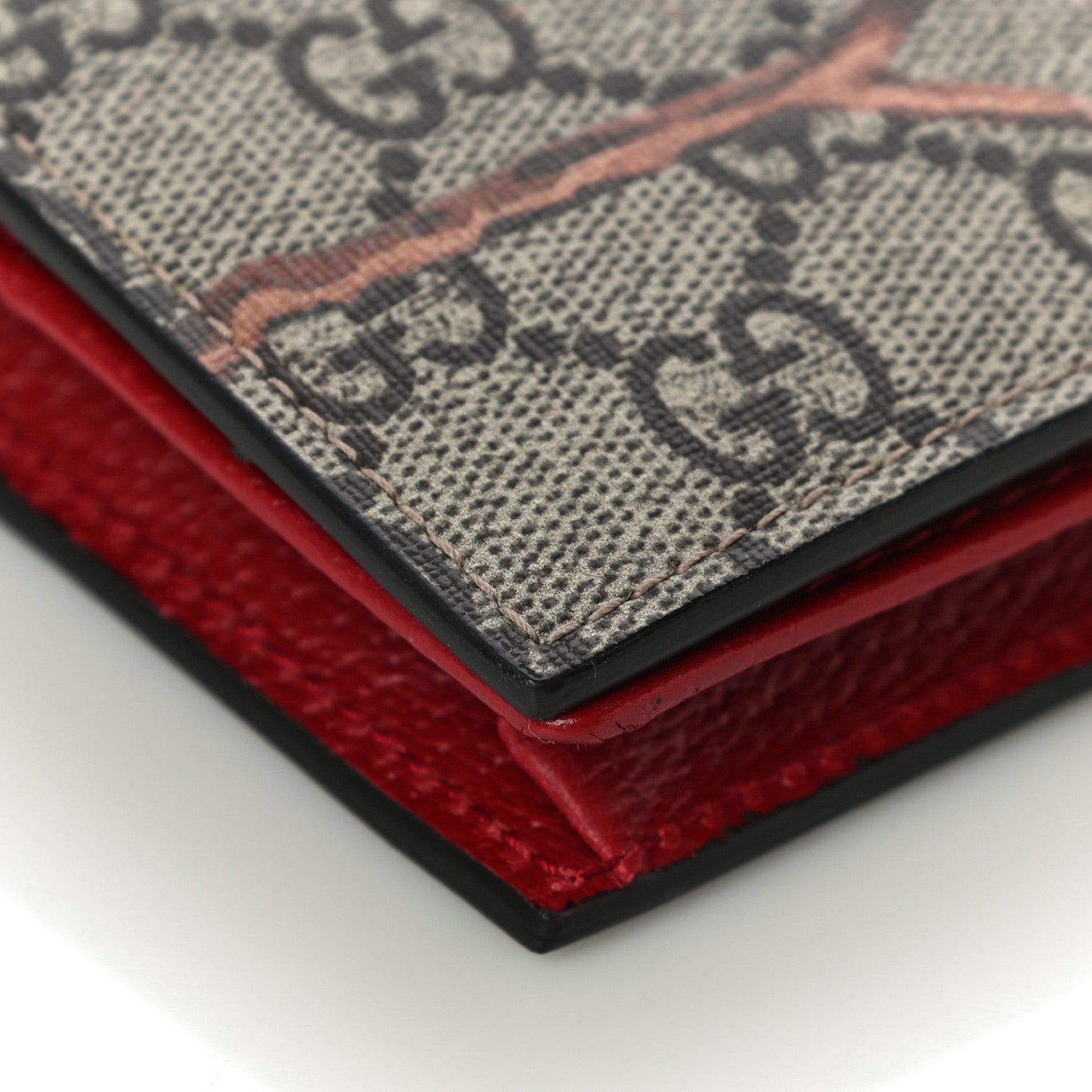 Gucci GG Supreme Monogram Tian Card Case Beige Multicolor Red 8 of 10