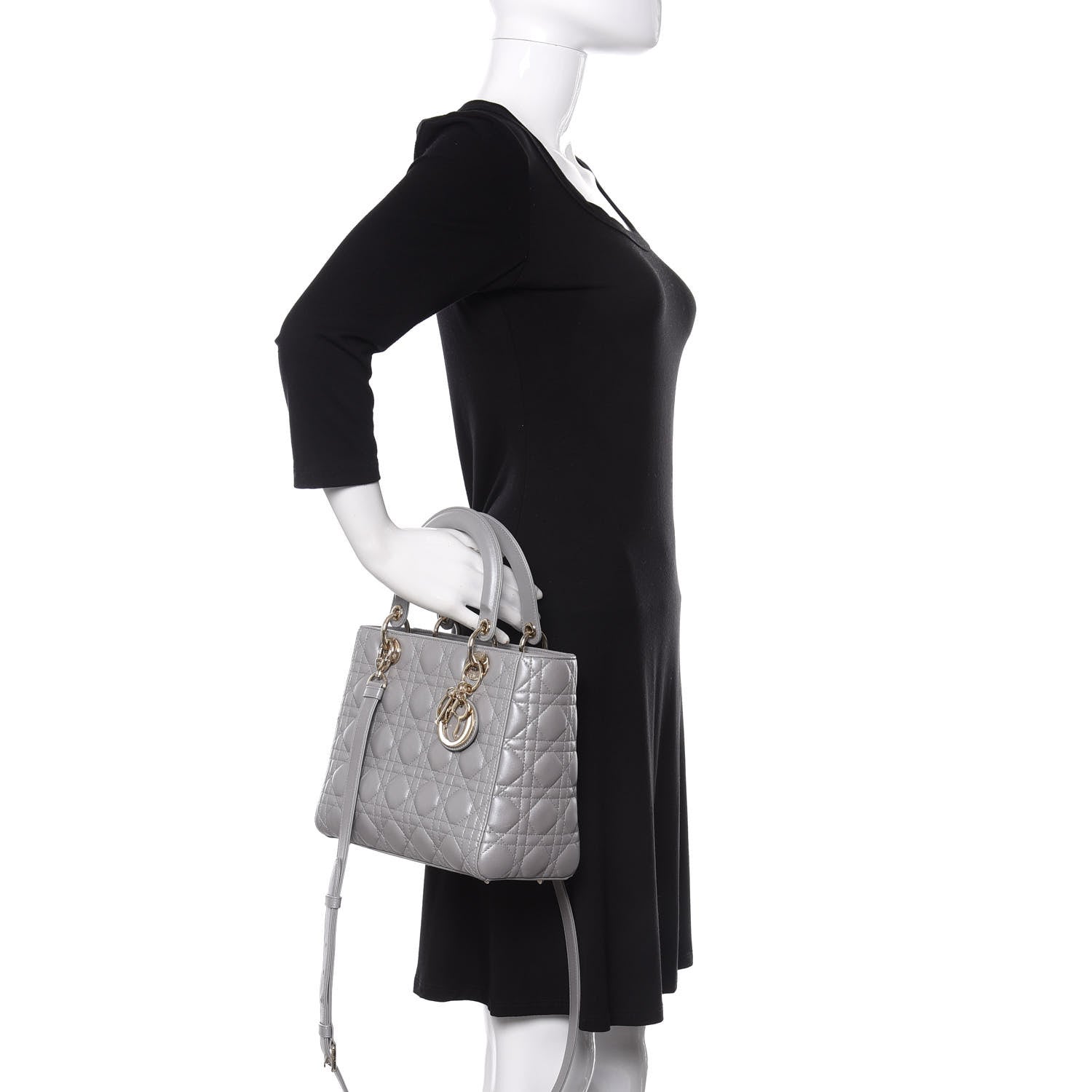 Christian Dior Pearly Lambskin Cannage Medium Lady Dior Grey 3 of 13