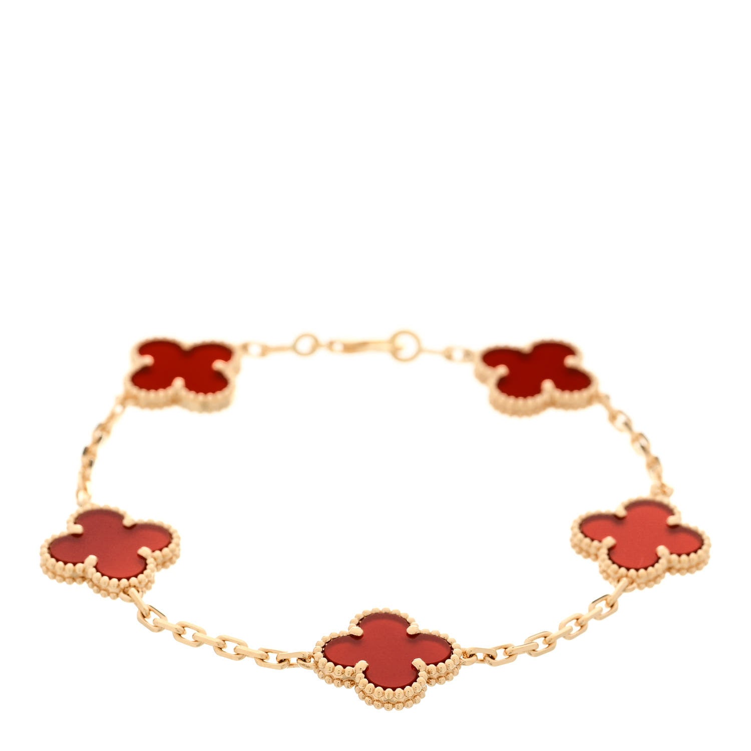 Van Cleef & Arpels 18K Yellow Gold Carnelian 5 Motifs Vintage Alhambra Bracelet 1 of 4