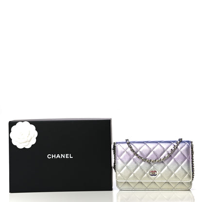 Chanel Gradient Metallic Calfskin Quilted Wallet On Chain WOC Silver Blue Yellow Purple 19 of 19