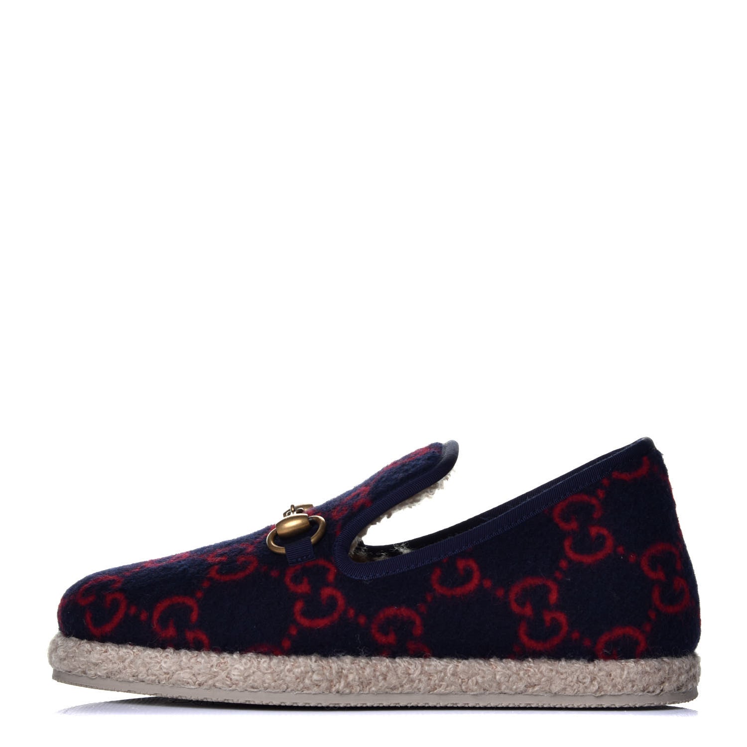Gucci Covered Wool GG Monogram Womens Fria Horsebit Loafers 36 Blue Red Butterscotch 1 of 8