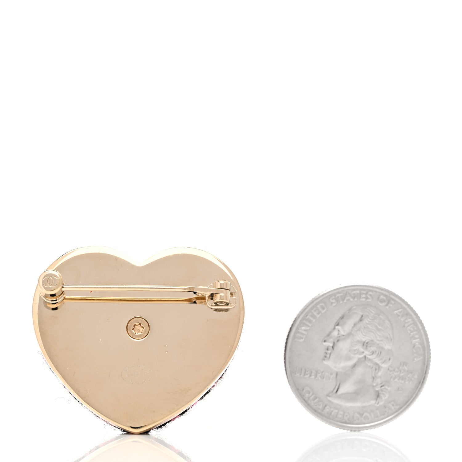 Chanel Tweed CC Heart Brooch Pink Black Gold 2 of 3