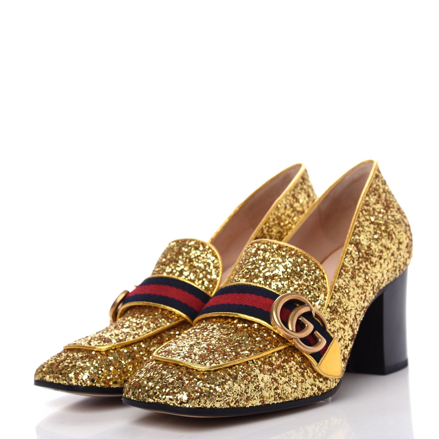 Glitter Nappa Web Peyton 75mm Loafer Pumps 39 Oro Vecchio