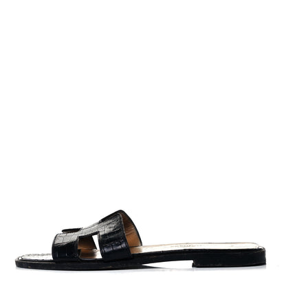 Hermes Shiny Alligator Oran Sandals 38 Black 1 of 8