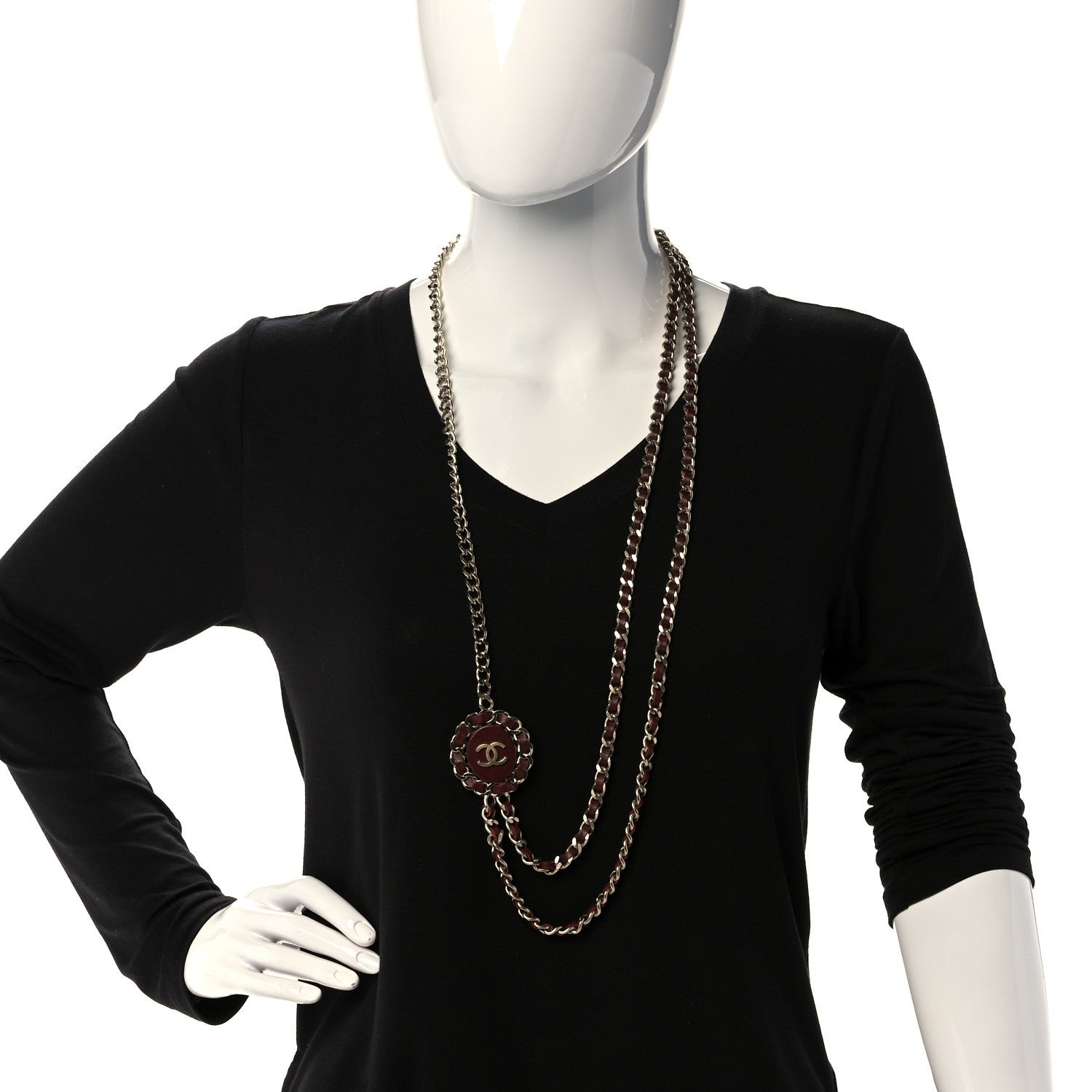 Chanel Lambskin CC Long Chain Necklace Red Gold 2 of 5
