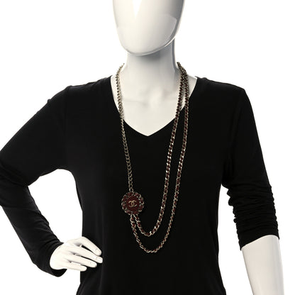 Chanel Lambskin CC Long Chain Necklace Red Gold 2 of 5