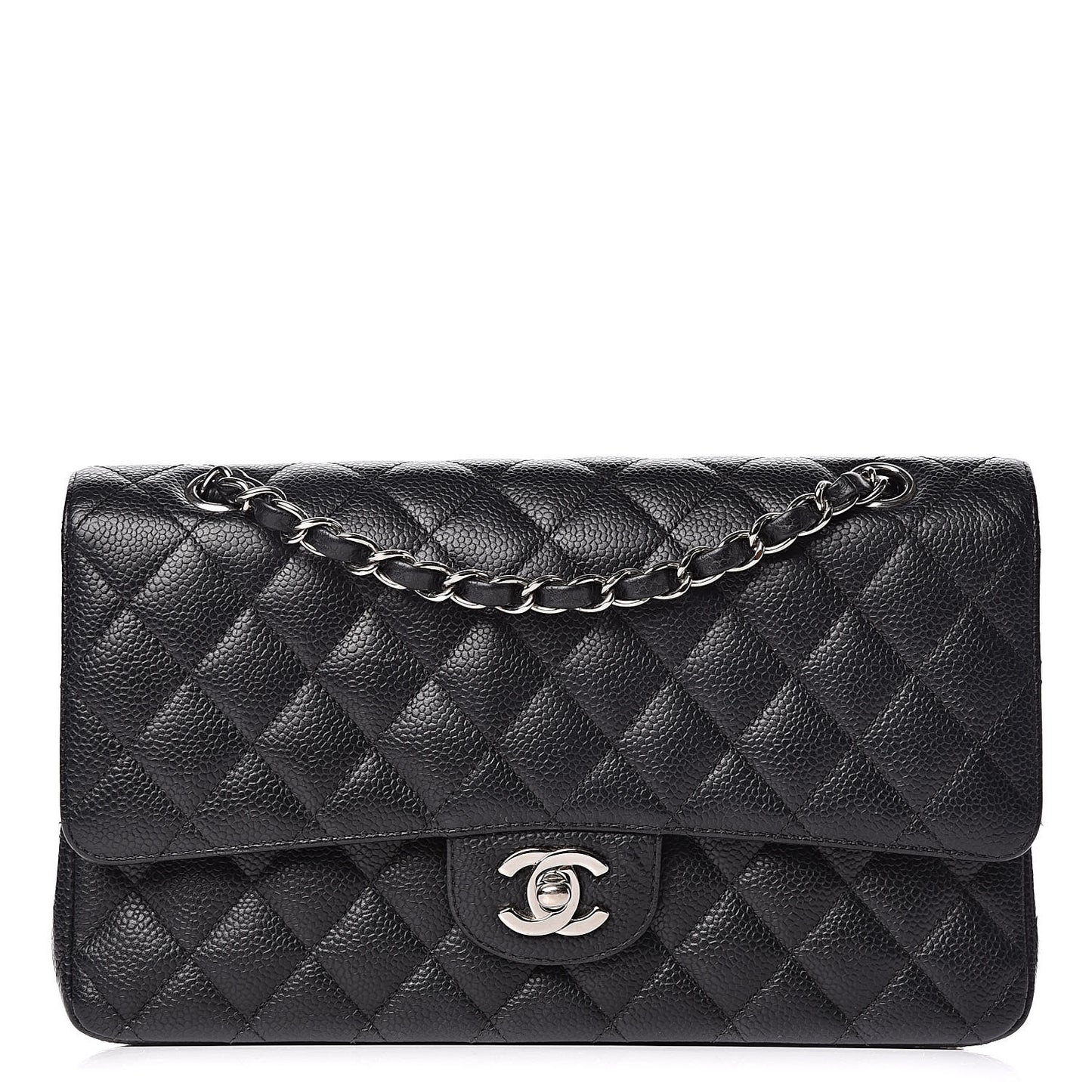 Caviar Quilted Medium Double Flap Black
