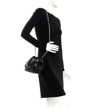 Saint Laurent Lambskin Floral Applique Baby Emmanuelle Bucket Bag Black 2 of 7