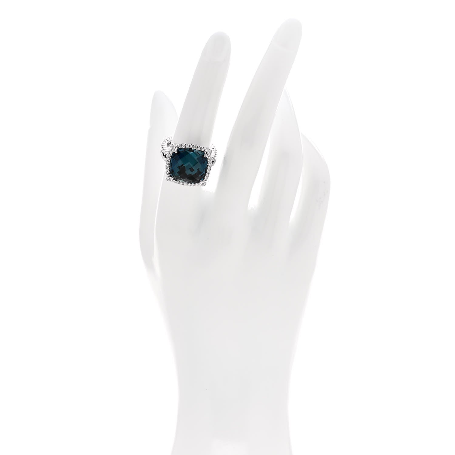 David Yurman Sterling Silver Diamond Hampton Blue Topaz 14mm Chatelaine Pave Bezel Ring 53 6.5 2 of 5