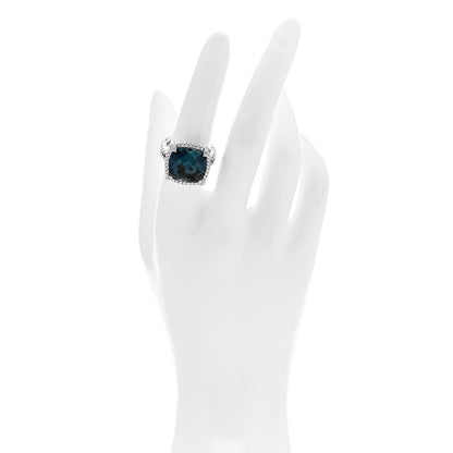 David Yurman Sterling Silver Diamond Hampton Blue Topaz 14mm Chatelaine Pave Bezel Ring 53 6.5 2 of 5