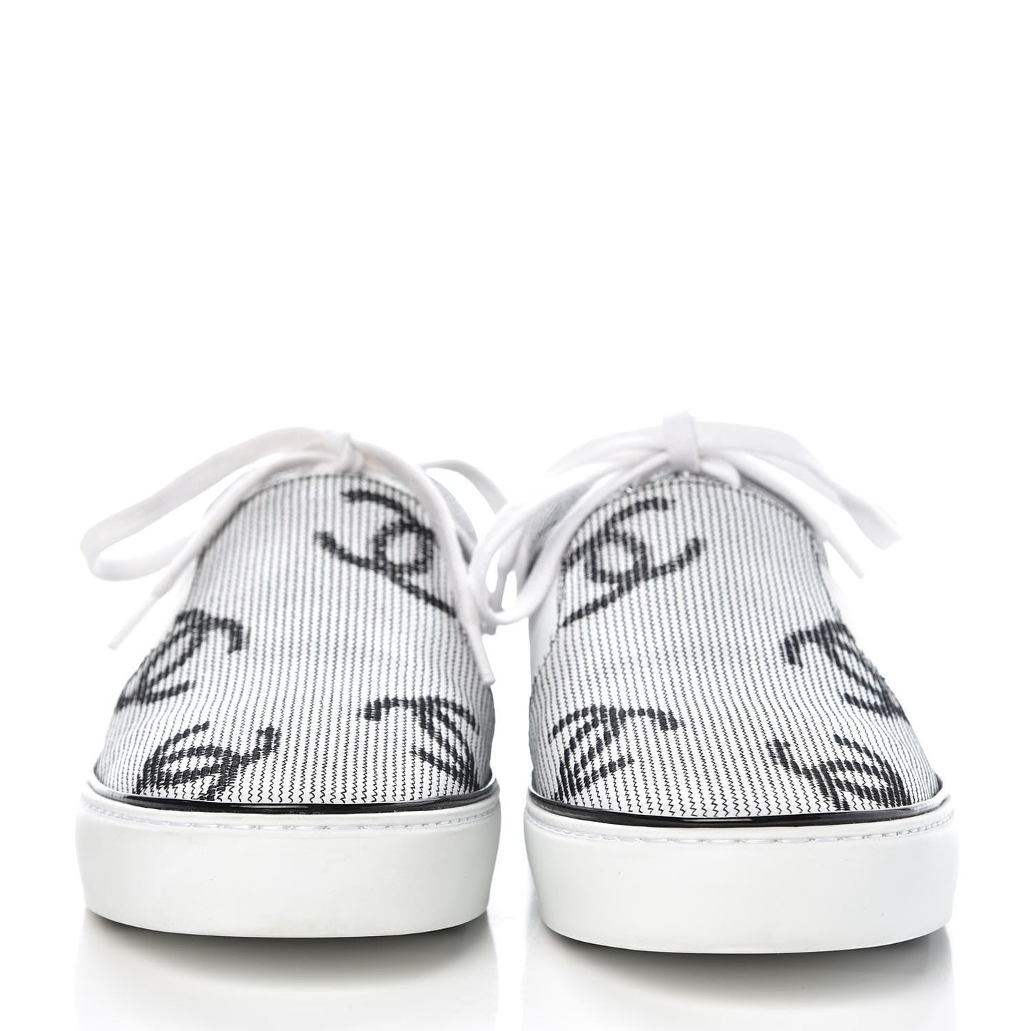 Embroidered Calfskin Womens CC Sneakers 39.5 Black White