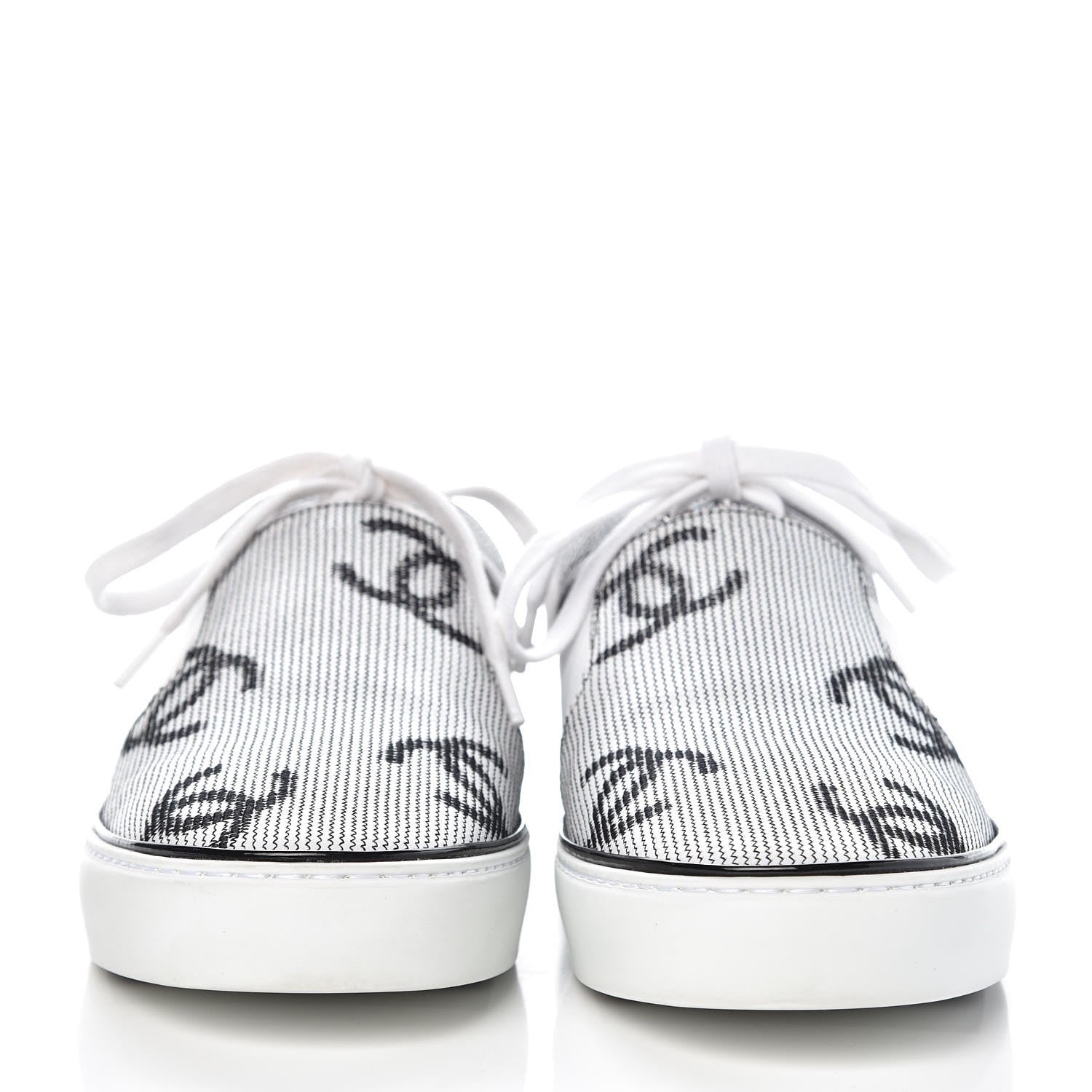 Chanel Embroidered Calfskin Womens CC Sneakers 39.5 Black White 2 of 12