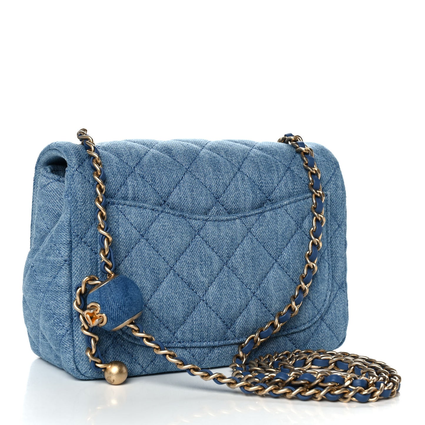 Denim Quilted Mini Pearl Crush Flap Blue