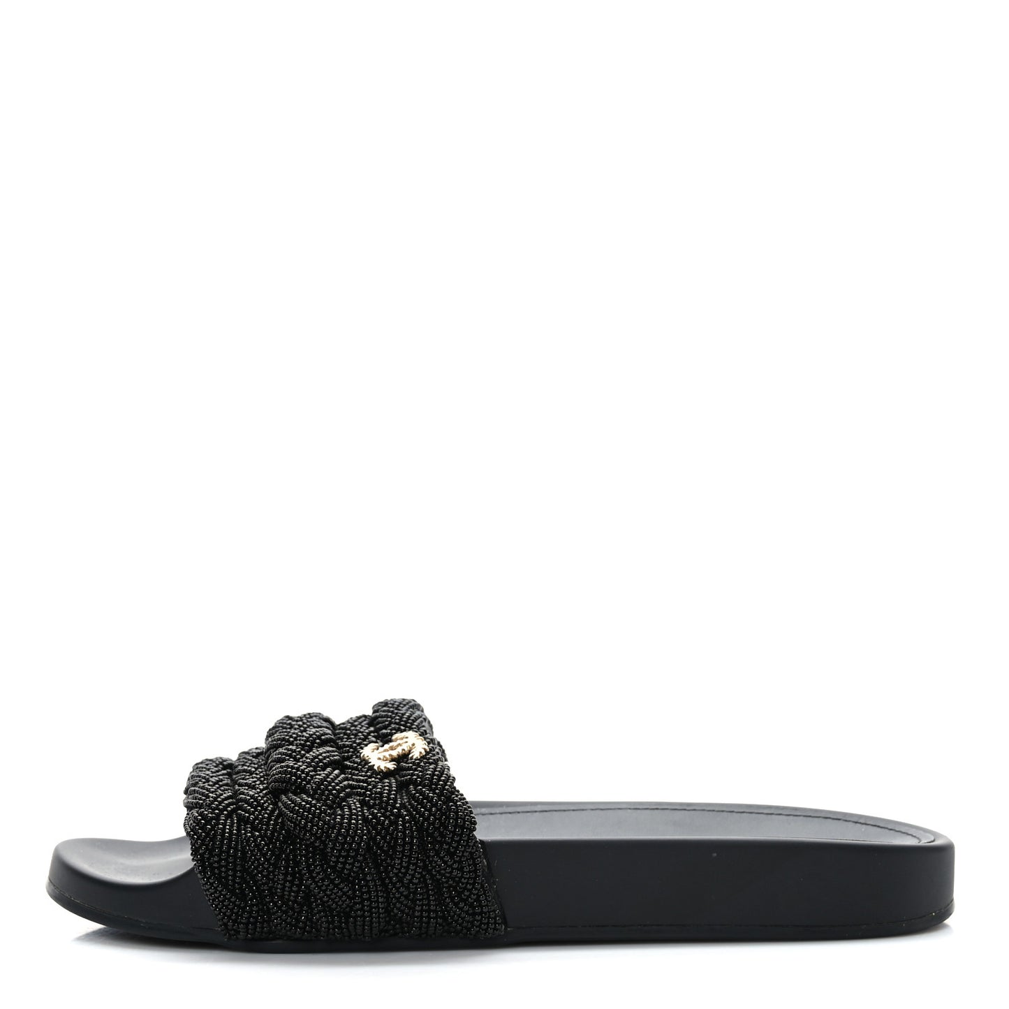 Lambskin Pearl Beaded Woven Slides 41 Black