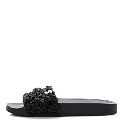 Chanel Lambskin Pearl Beaded Woven Slides 41 Black 1 of 17