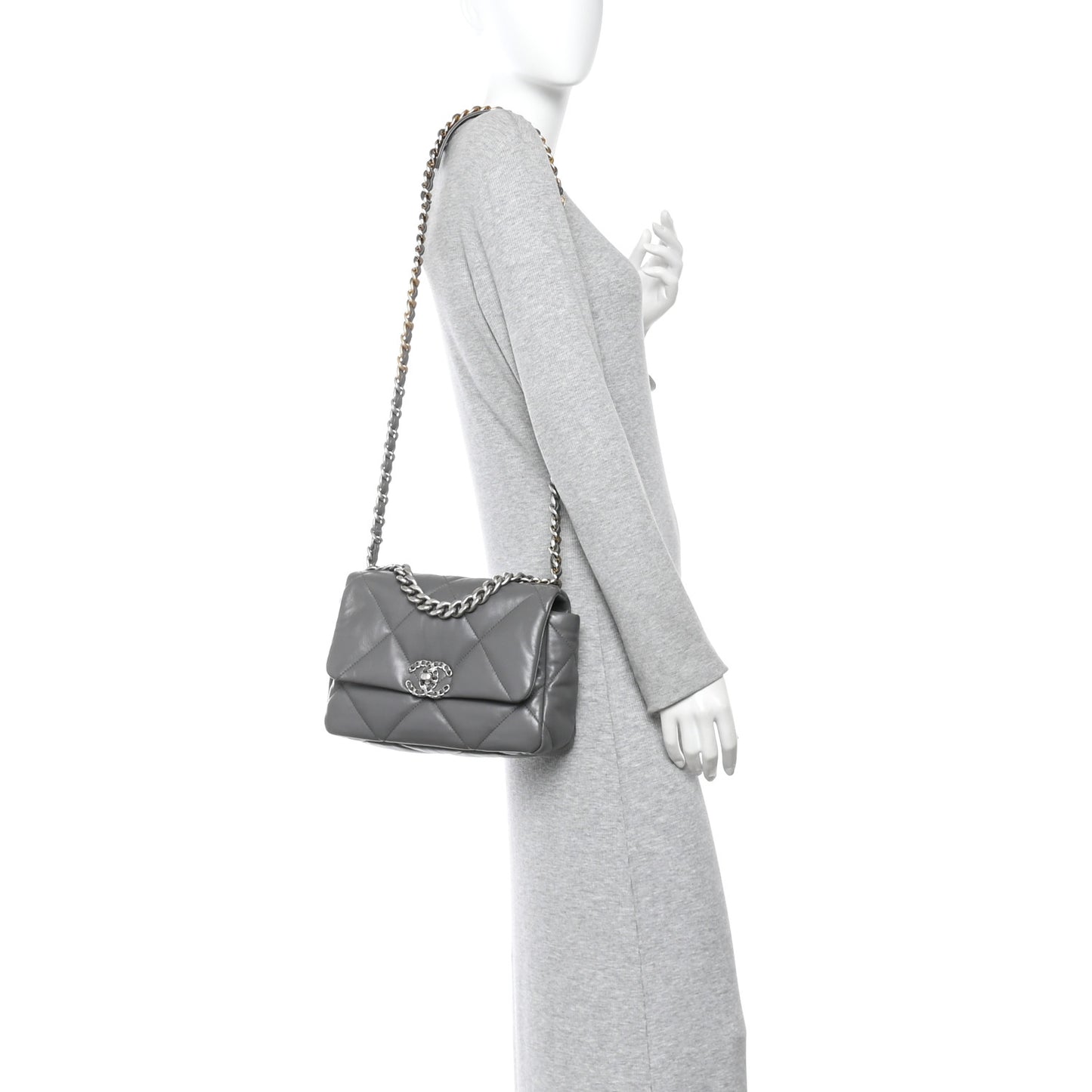 Lambskin Quilted Medium Chanel 19 Flap Dark Grey