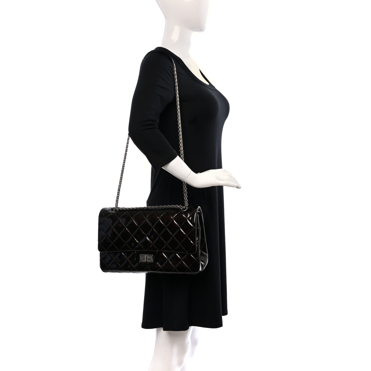 Chanel Distressed Patent Quilted 2.55 Reissue 227 Flap Dark Brown 2 of 10