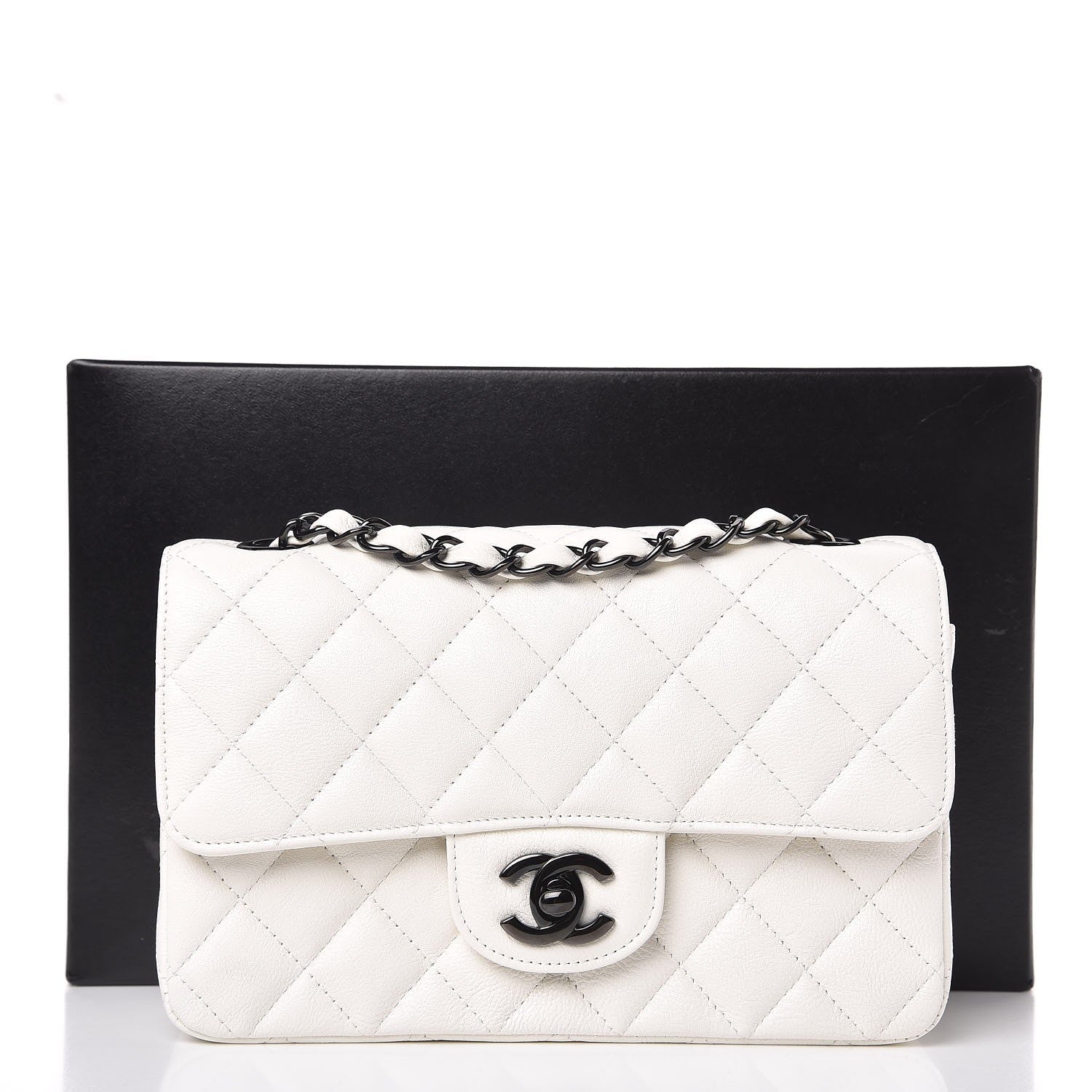 Chanel Crumpled Calfskin Quilted Mini Rectangular Flap White 8 of 8