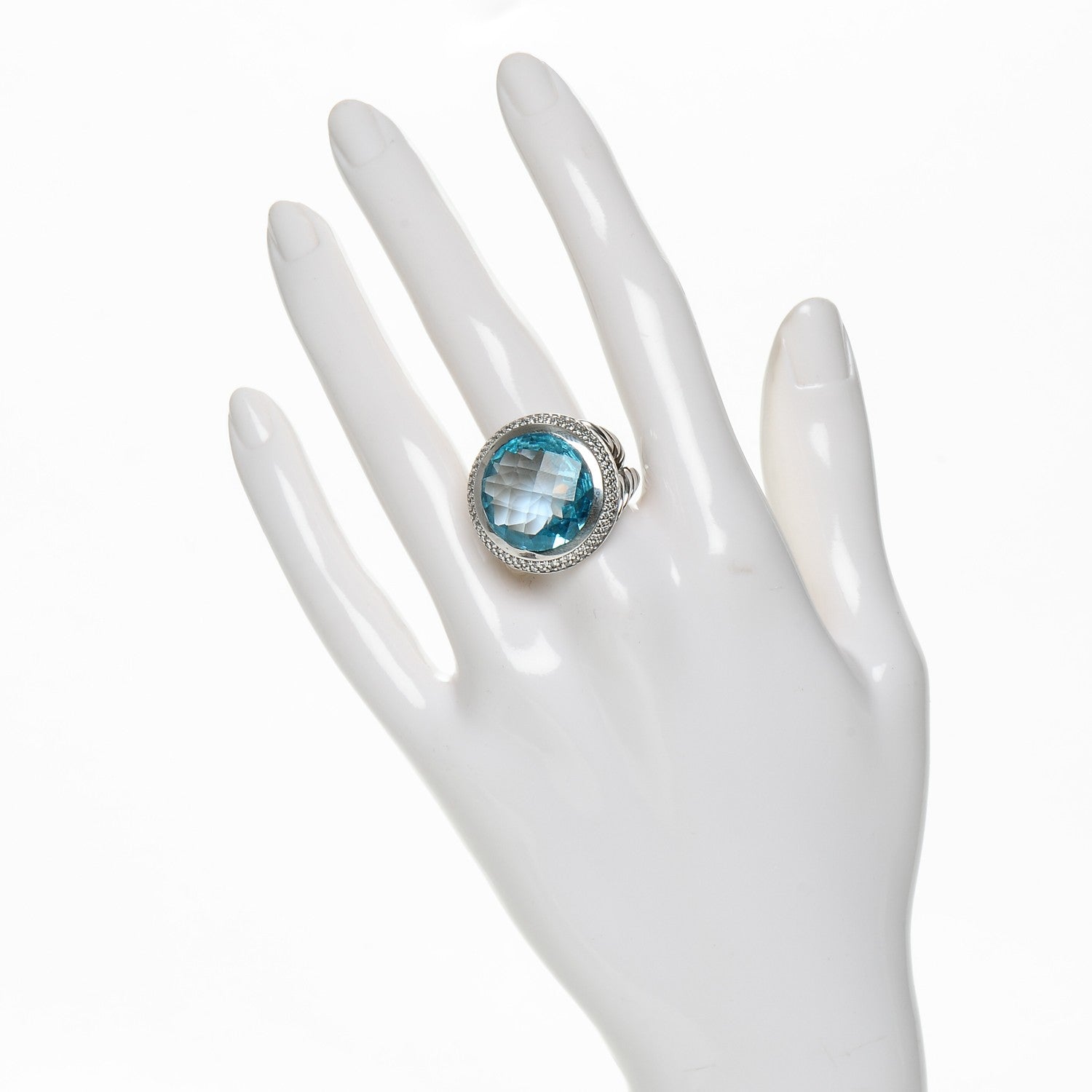 David Yurman Sterling Silver Diamond Blue Topaz 18mm Cerise Ring 54 7 2 of 4