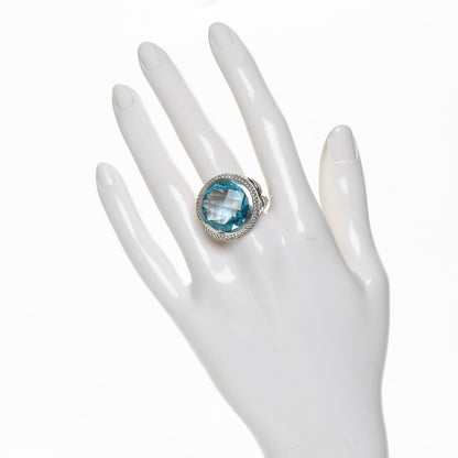 David Yurman Sterling Silver Diamond Blue Topaz 18mm Cerise Ring 54 7 2 of 4