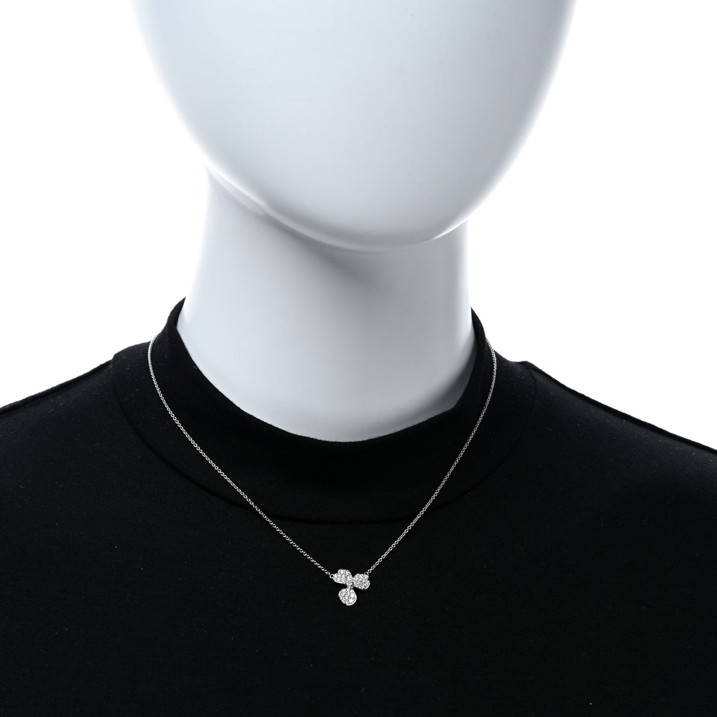 Platinum Diamond Paper Flowers Pave Pendant Necklace