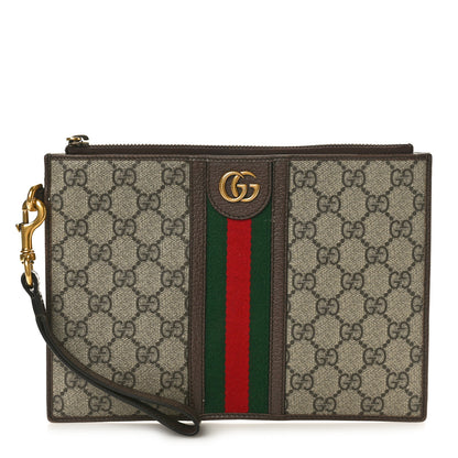 Gucci GG Supreme Monogram Web Ophidia Wristlet Pouch Brown 1 of 8