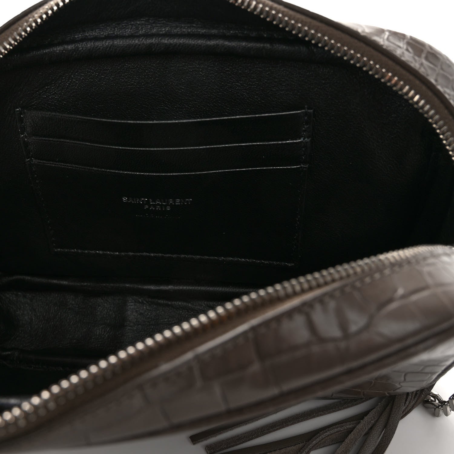 Saint Laurent Calfskin Crocodile Embossed Monogram Mini Lou Camera Bag Fog 6 of 9