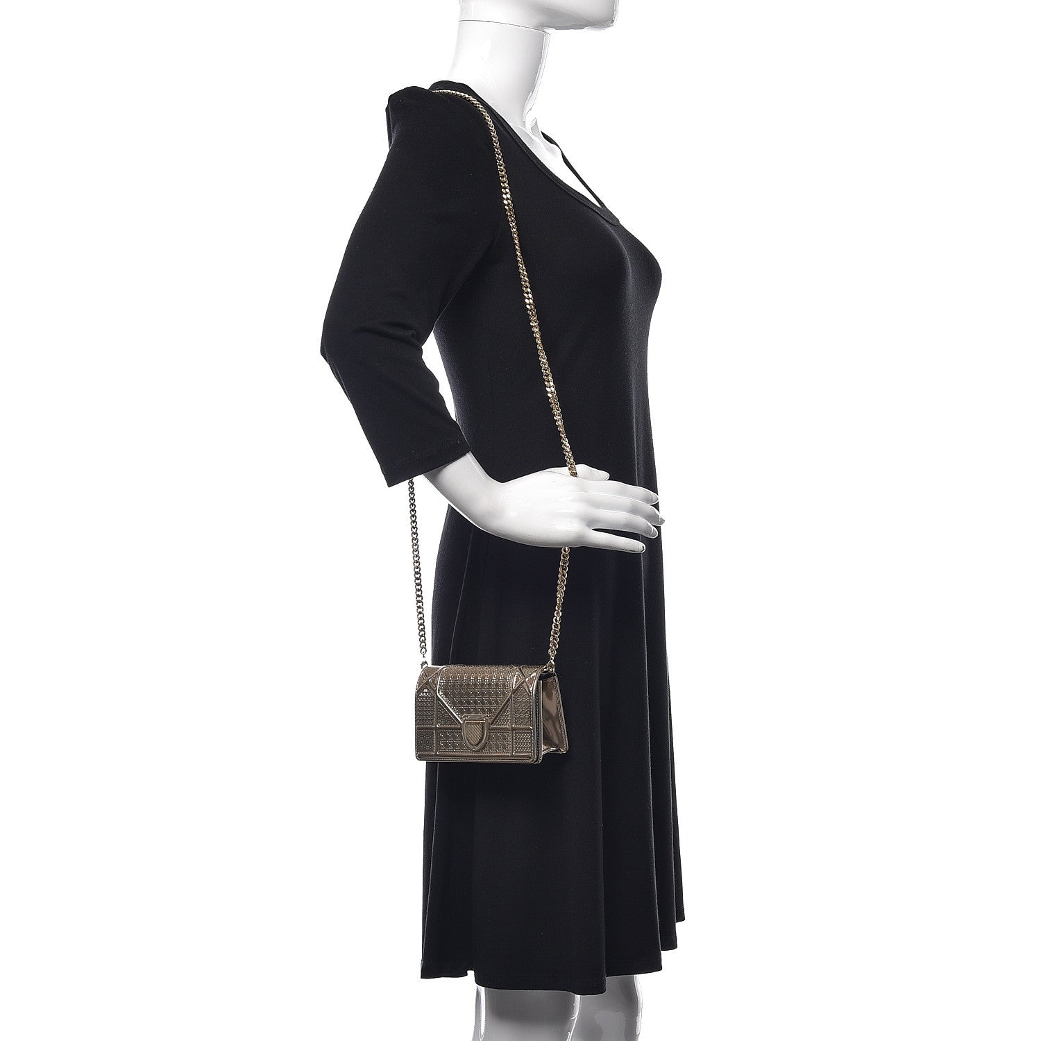 Christian Dior Metallic Patent Micro-Cannage Baby Diorama Flap Bag Champagne 2 of 11