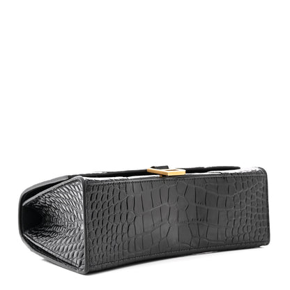 Balenciaga Shiny Calfskin Crocodile Embossed Medium Hourglass Top Handle Bag Black 4 of 13