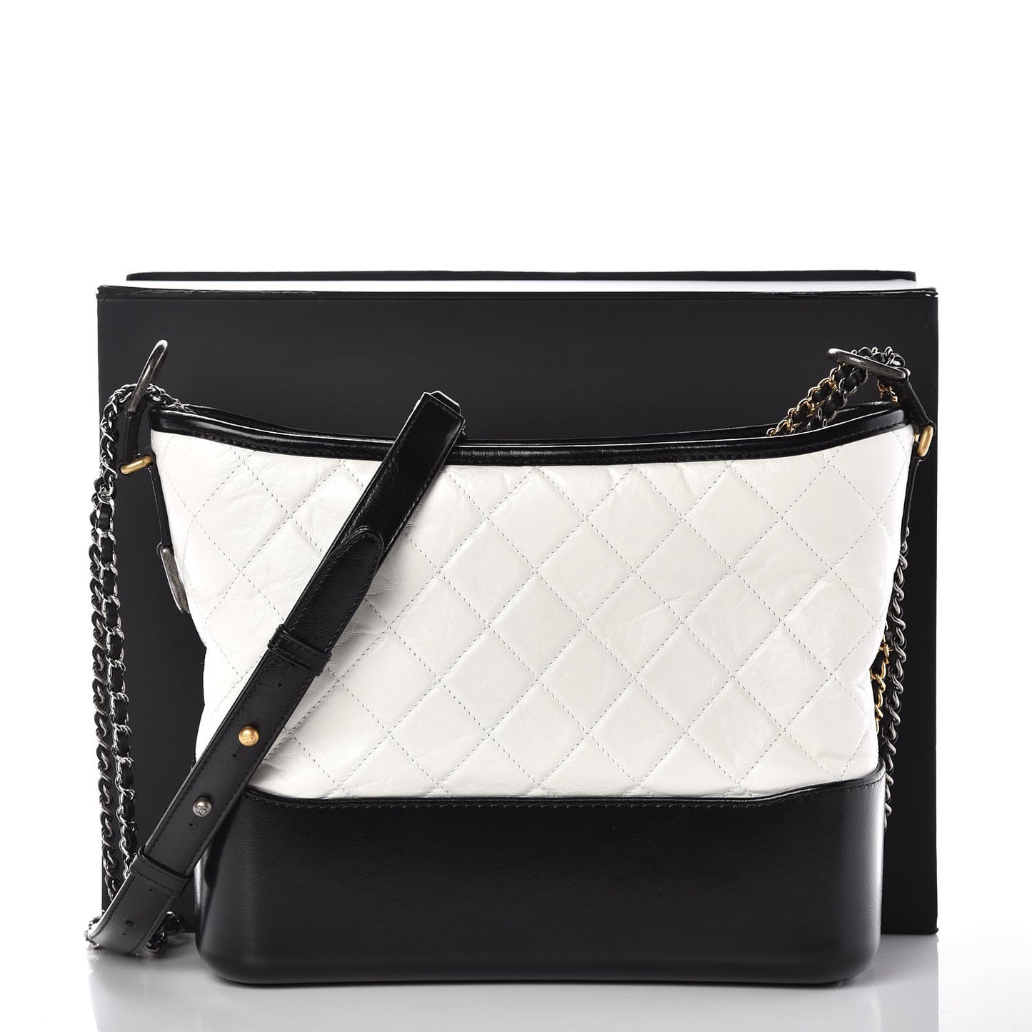 Aged Calfskin Quilted Medium Gabrielle Hobo Black White