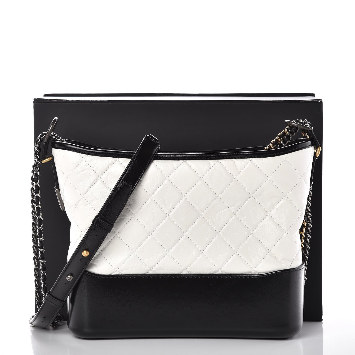 Chanel Aged Calfskin Quilted Medium Gabrielle Hobo Black White 10 of 10