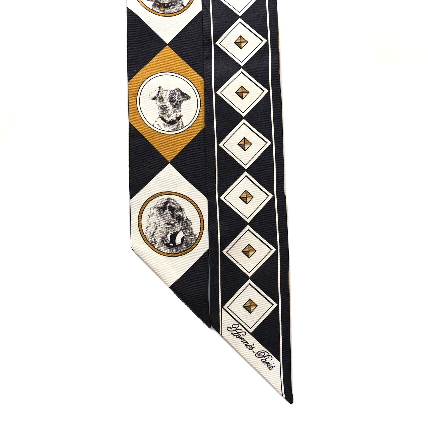 Hermes Silk Colliers Et Chiens Twilly Black Gold White 2 of 4