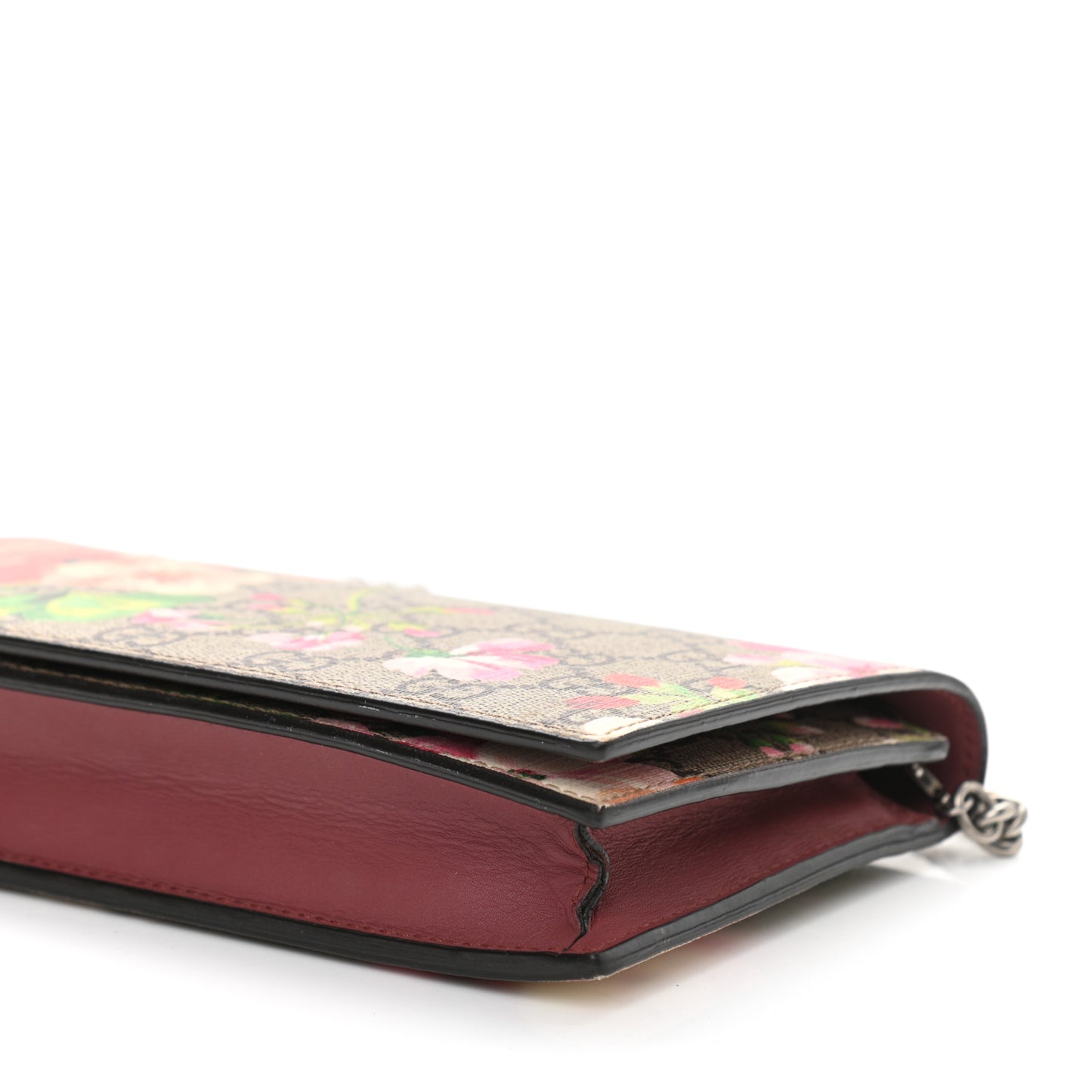 GG Supreme Monogram Blooms Chain Wallet Beige Multicolor Dry Rose