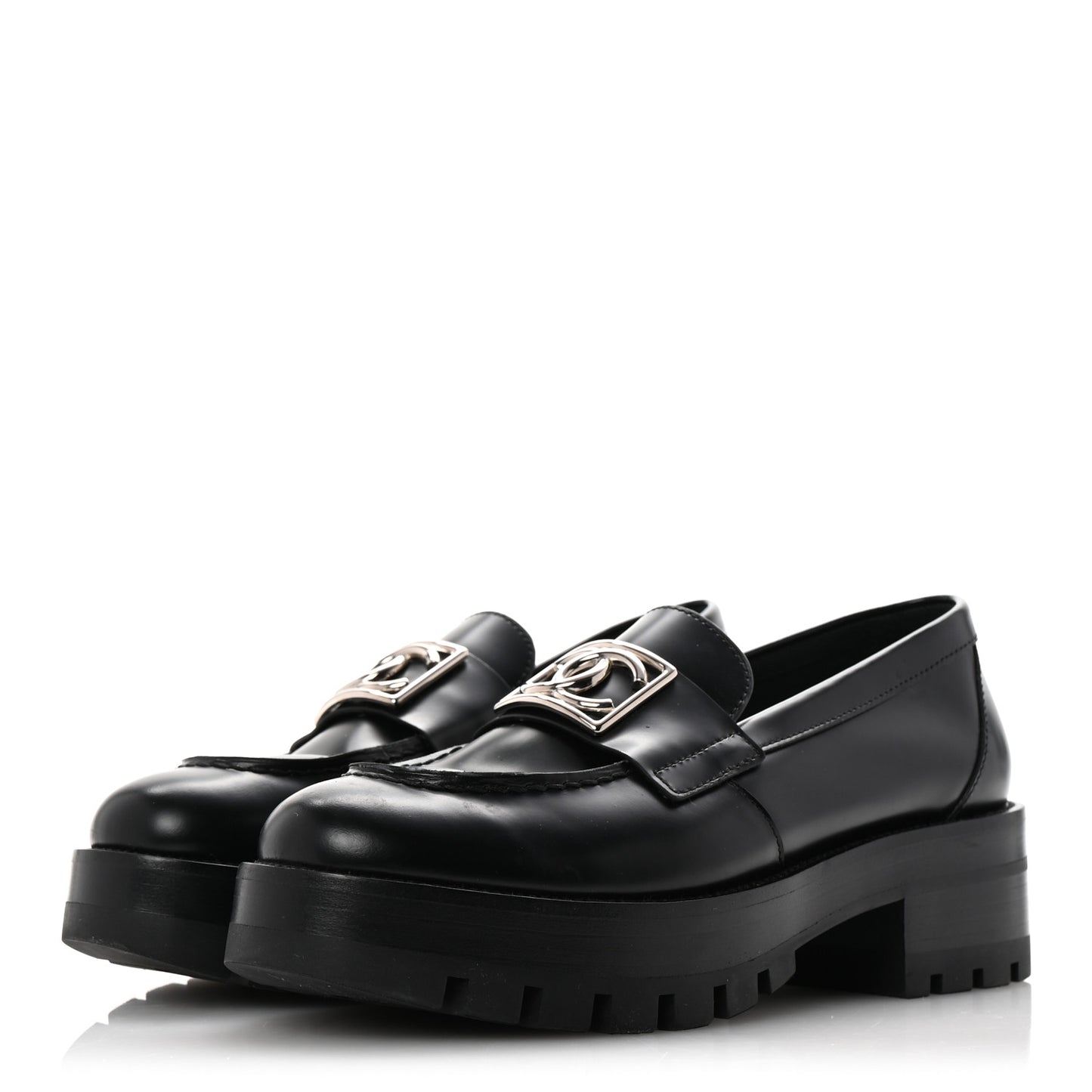 Calfskin Metal CC Loafers 36.5 Black
