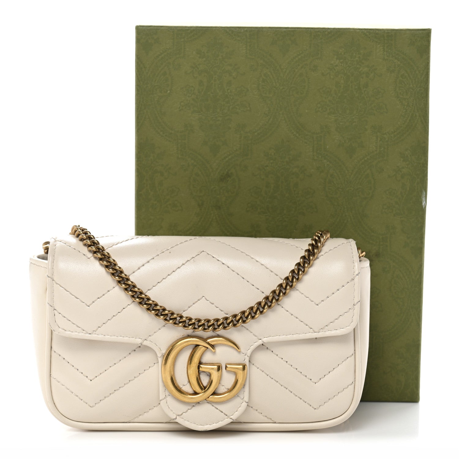 Gucci Calfskin Matelasse Super Mini GG Marmont Shoulder Bag White 11 of 11