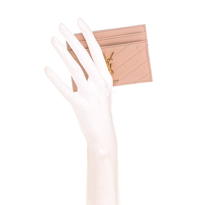 Saint Laurent Grain De Poudre Matelasse Chevron Monogram Credit Card Case Pale Pink 8 of 12