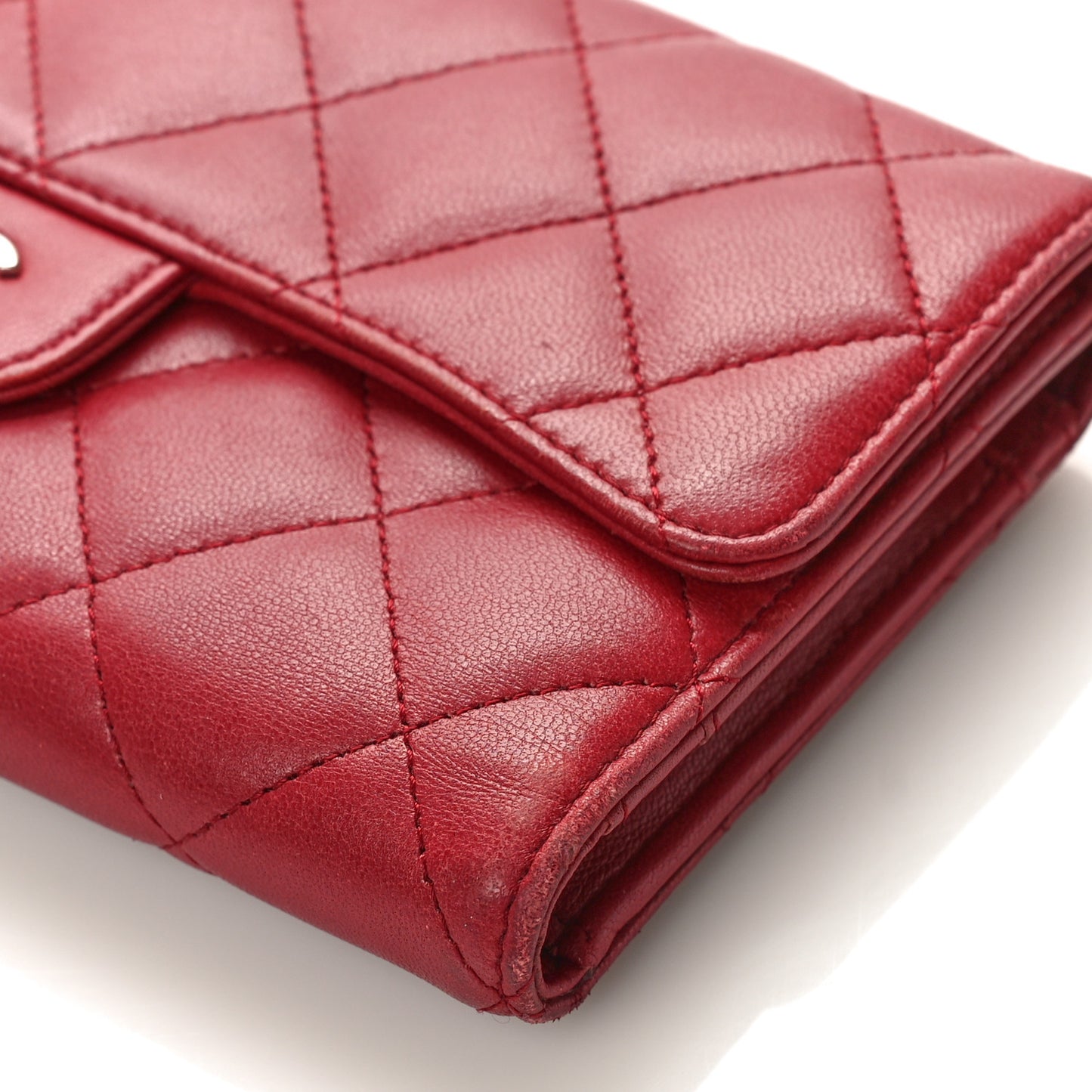 Lambskin Quilted Large Flap Wallet Red