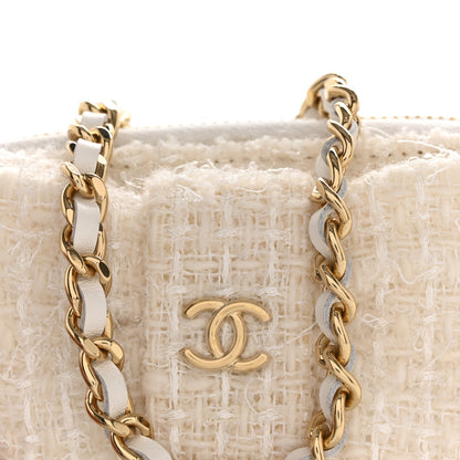 Chanel Tweed Quilted Bow Flap Card Holder On Chain White 8 of 12