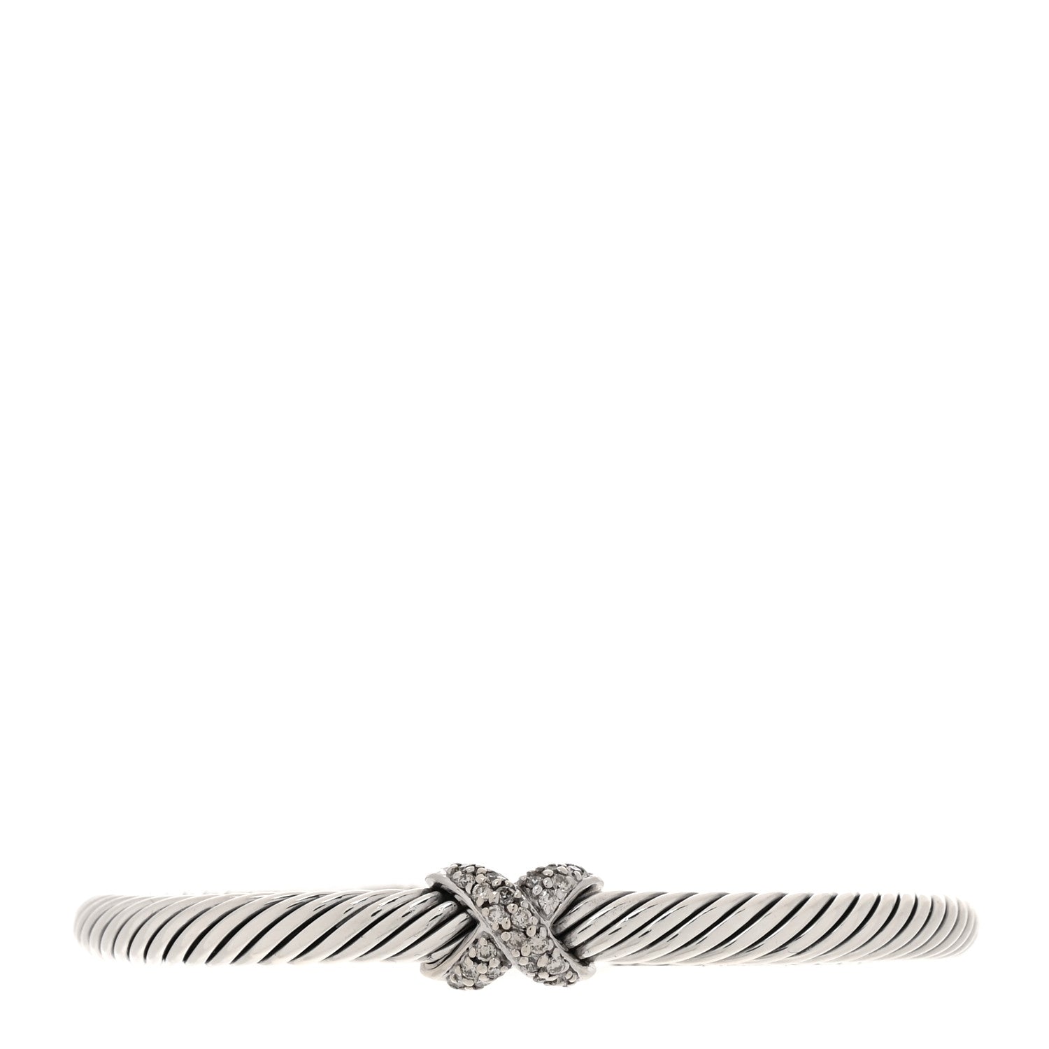 David Yurman Sterling Silver 18K White Gold Diamond Pave 5mm X Cable Bracelet 1 of 3
