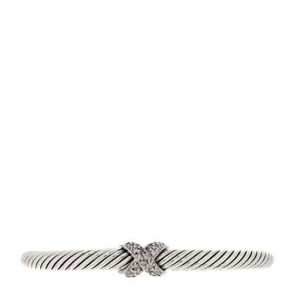David Yurman Sterling Silver 18K White Gold Diamond Pave 5mm X Cable Bracelet 1 of 3