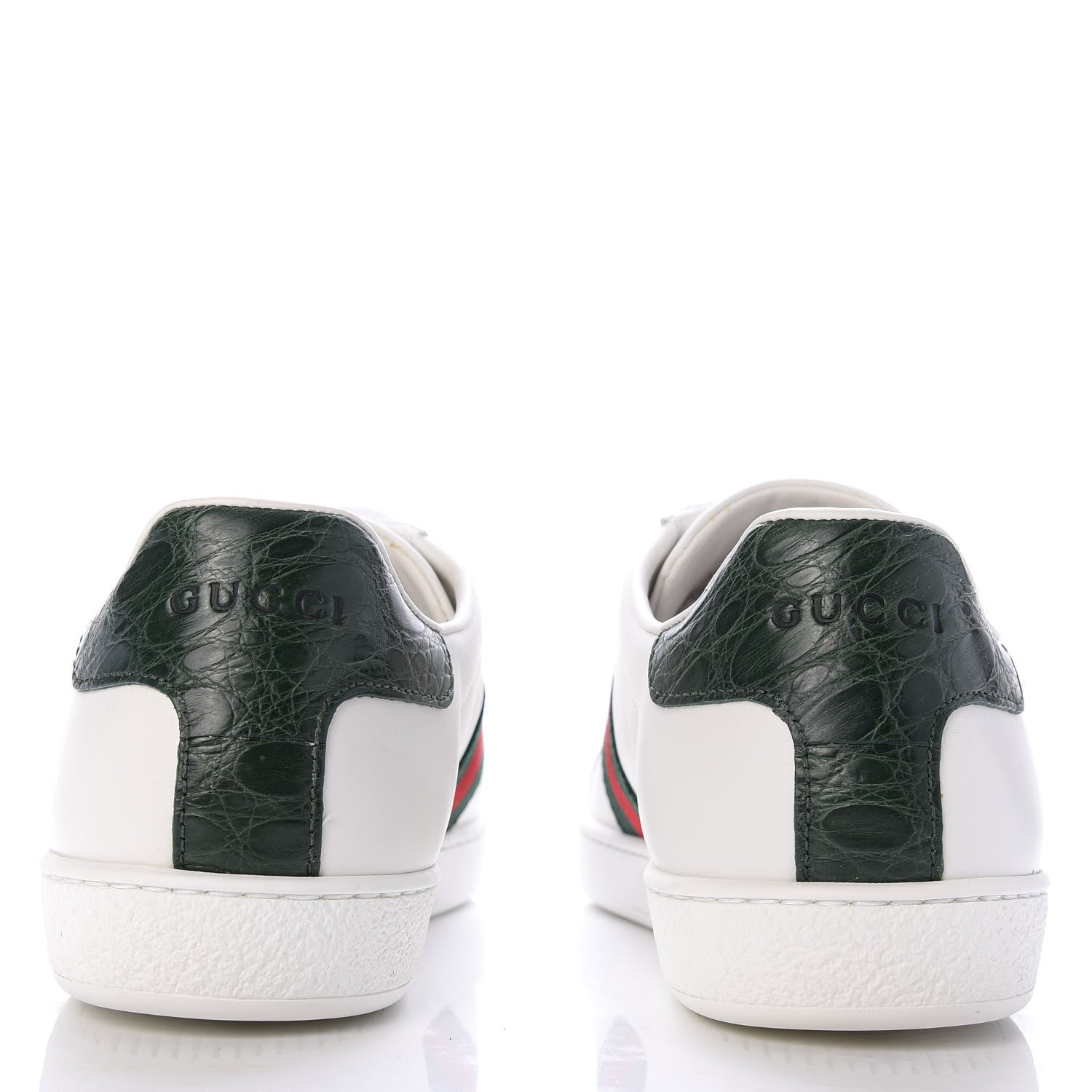 Gucci Calfskin Crocodile Web Ace Sneakers 38.5 White Green 6 of 9