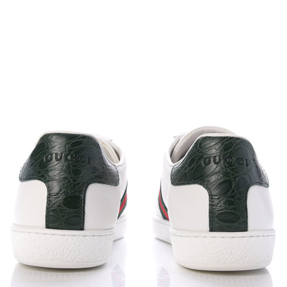 Gucci Calfskin Crocodile Web Ace Sneakers 38.5 White Green 6 of 9