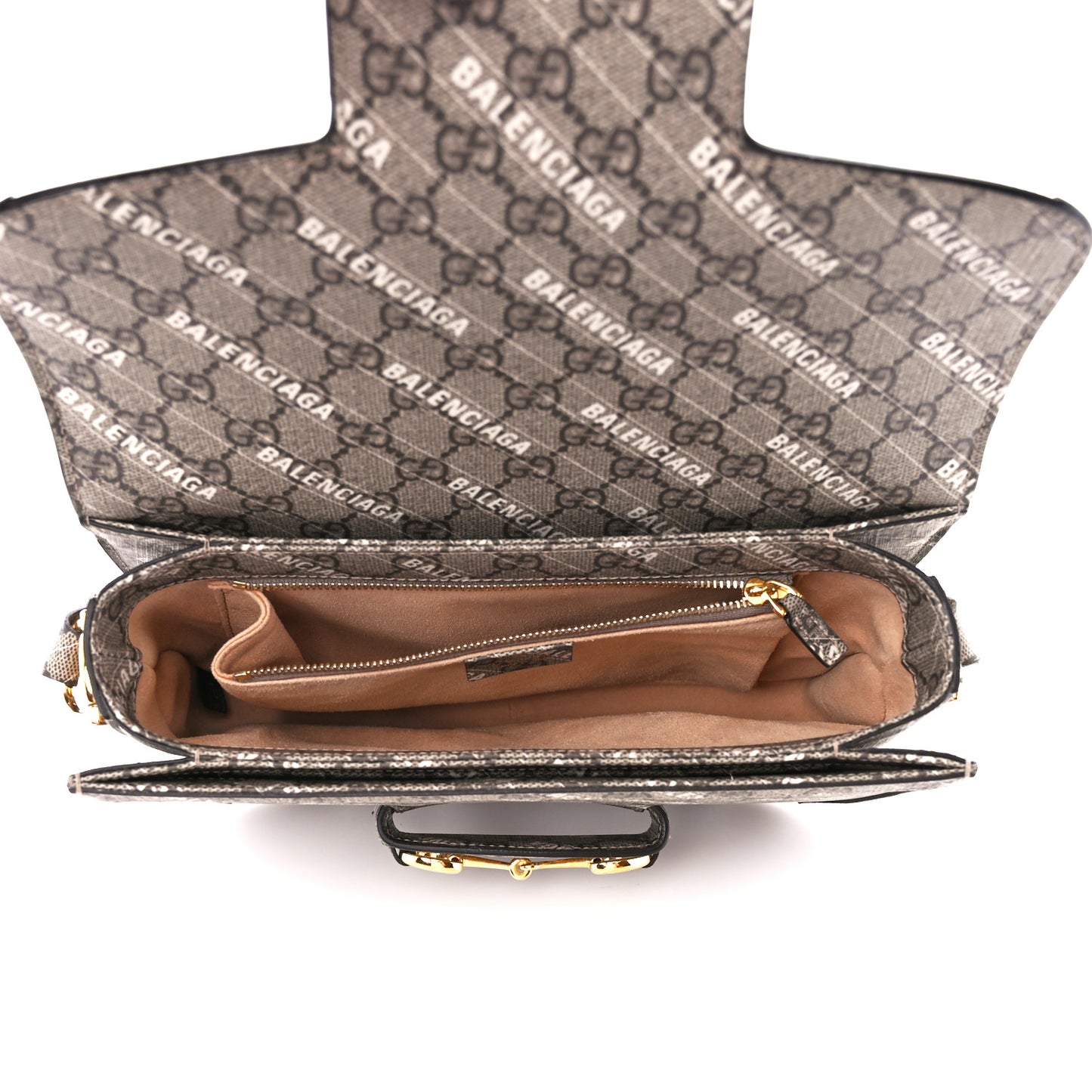 X BALENCIAGA GG Supreme Monogram Logo Print Horsebit 1955 Shoulder Bag Beige Ebony
