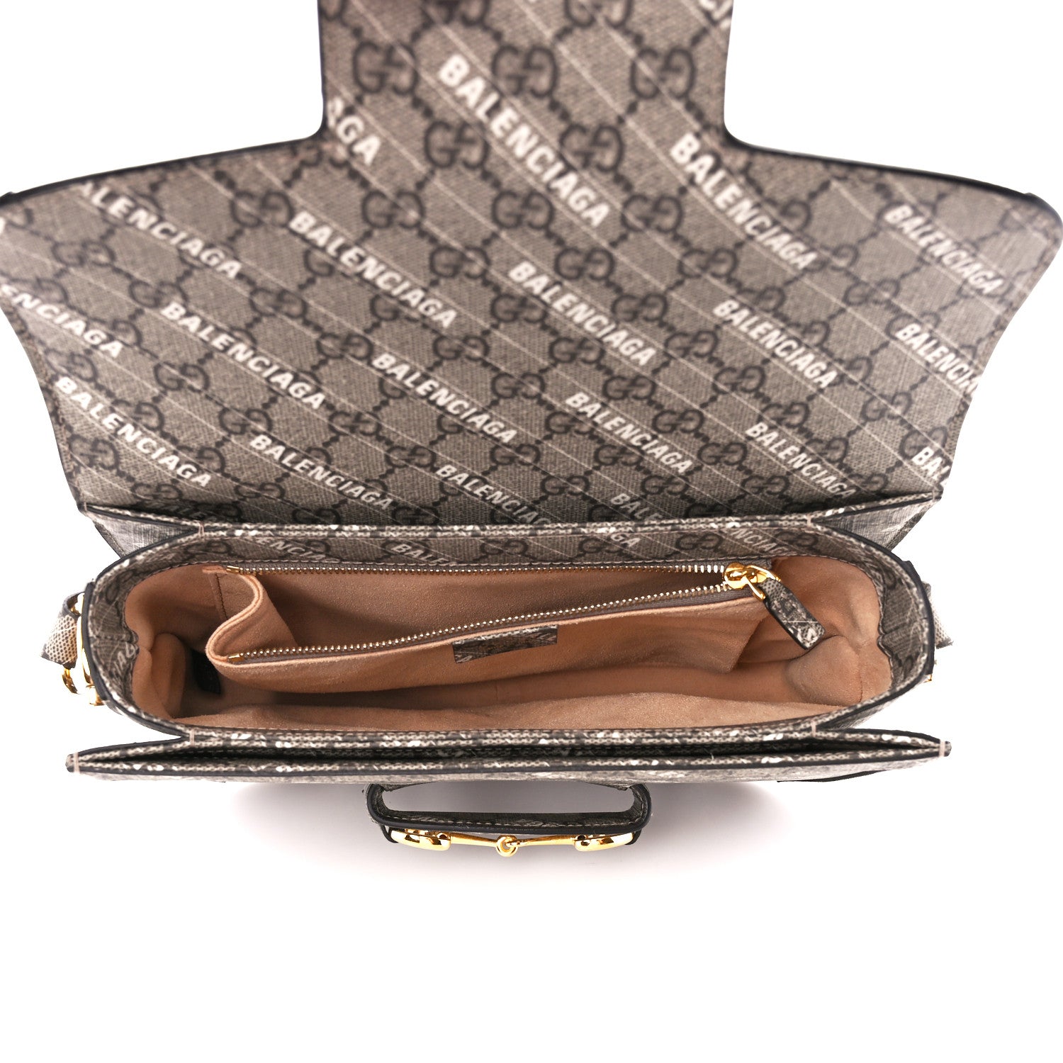 Gucci X BALENCIAGA GG Supreme Monogram Logo Print Horsebit 1955 Shoulder Bag Beige Ebony 5 of 11