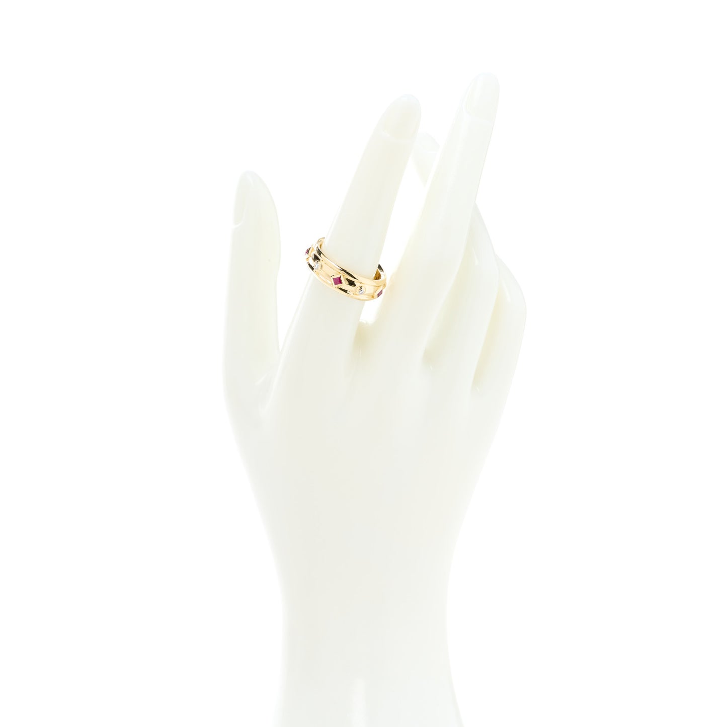 18K Yellow Gold Diamond Ruby Modern Renaissance Ring 54 7