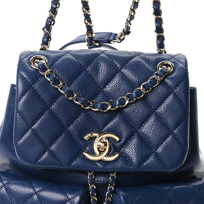 Chanel Shiny Caviar Quilted Medium Duma Pockets Drawstring Backpack Dark Blue 8 of 10